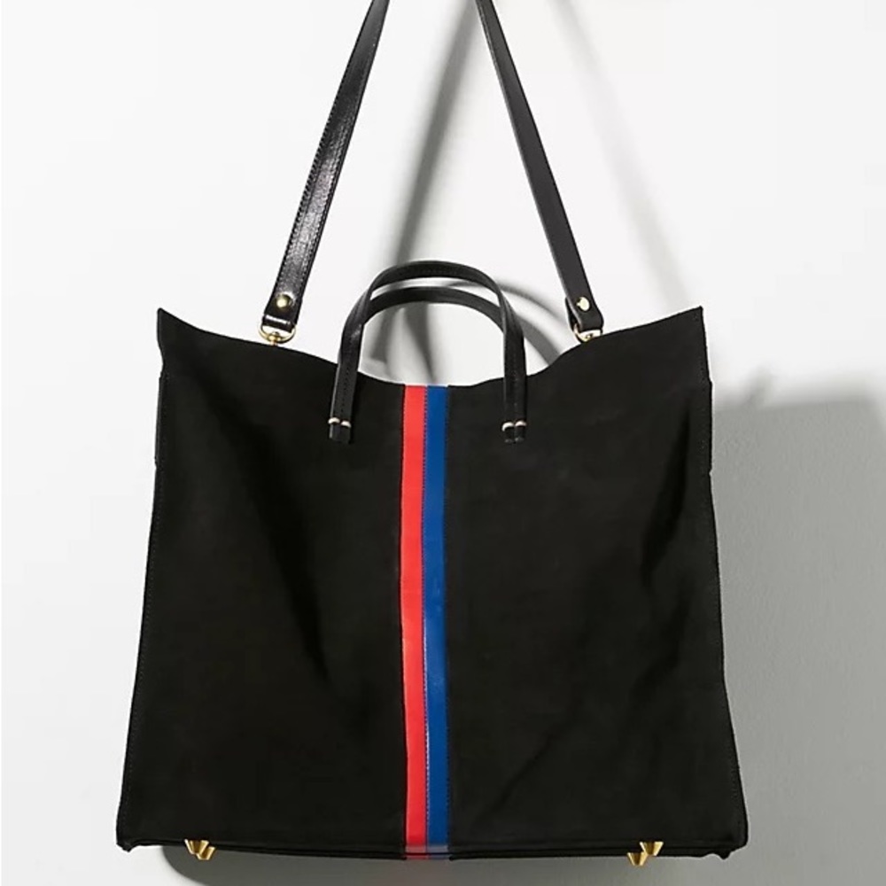 Clare V - Simple Tote - Black Suede w/ Stripes